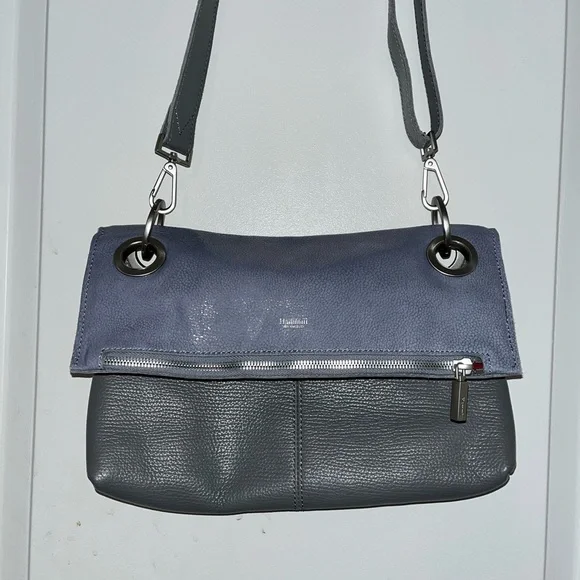 EUC Hammit VIP Meduim Montana reversible crossbody in Stingray Blue/Steel Grey